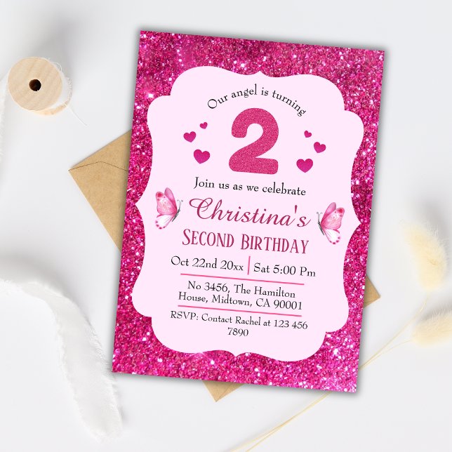 Invitación Purpurina rosado lindo vibrante brillante segundo  (Subido por el creador)