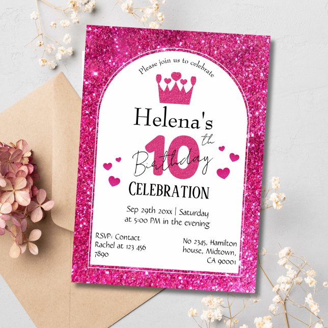 Invitación Purpurina rosado lindo vibrante brillantes cumplea (Subido por el creador)