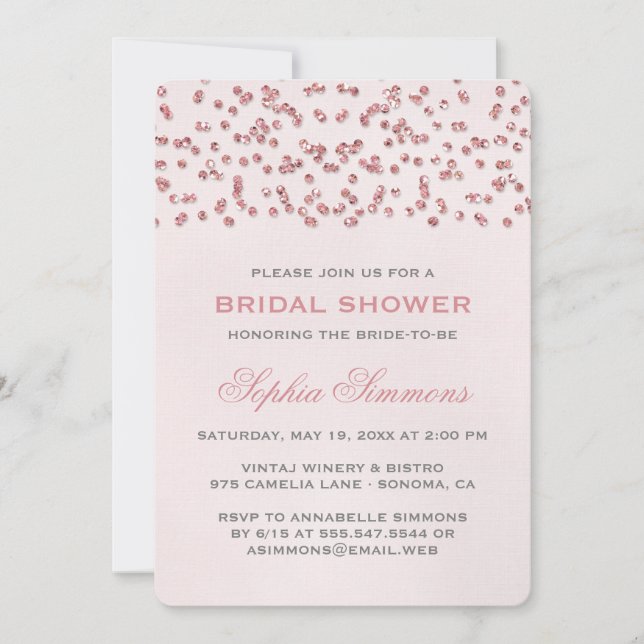 Invitación Purpurina rosado mira Confetti Bridal Shower Invit (Anverso)