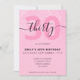 Invitación Purpurina rosado moderno elegante guión 30 cumplea