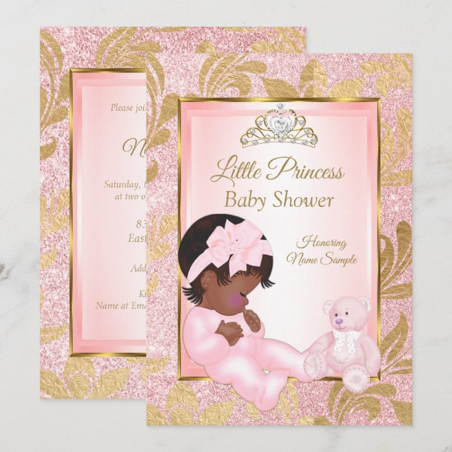 Invitación Purpurina rosado Oro Baby Shower Oso Étnico (Anverso / Reverso)