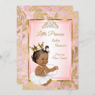 Invitación Purpurina rosado Princesa de oro Baby Shower Étnic