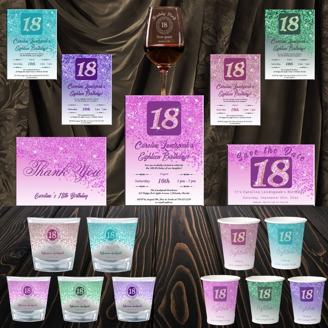 Invitación Purpurina Rosado que cae 18 cumpleaños (Subido por el creador)