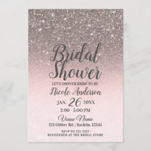 Invitación Purpurina rosado Silver y Rubor Sparkle Bridal Sho
