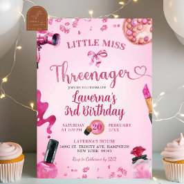 Invitación Purpurina Rosado Threenager Inventar Cumpleaños