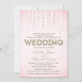 Invitación Purpurina rosado y dorado con aspecto de boda invi
