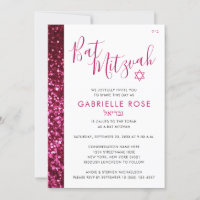 Purpurina rosado y negro Hebreo Nombre Mitzvah mod