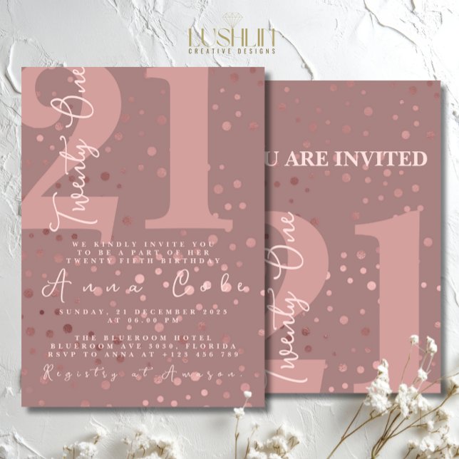 Invitación Purpurina Rosegold Cumpleaños Sparkling Glam Fiest (Subido por el creador)