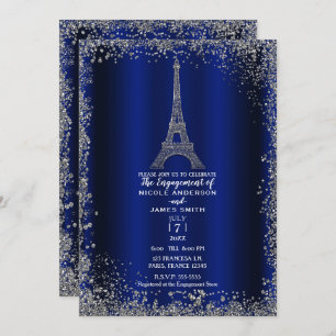 Invitación Purpurina Royal Blue Silver Compromiso con la Torr