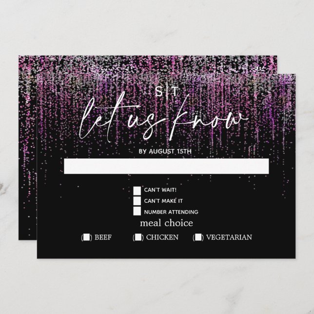 Invitación Purpurina RSVP Edgy Magenta de Elección de Comida  (Anverso / Reverso)