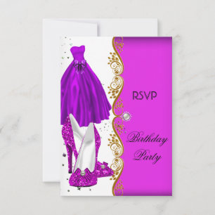 Invitación Purpurina RSVP zapatillas rosadas púrpuras vestida