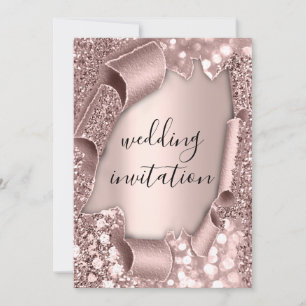 Invitación Purpurina Rubor de efecto 3D Rosa boda
