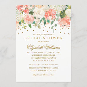 Invitación Purpurina Rubor Gold Floral Bridal Shower