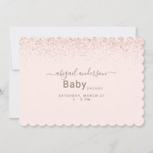 Invitación Purpurina Rubor & Gold Glam Baby Shower Scalloped