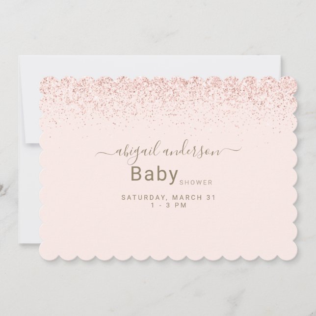 Invitación Purpurina Rubor & Gold Glam Baby Shower Scalloped (Anverso)