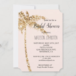 Invitación Purpurina Rubor Gold Palm Tree Bridal Shower
