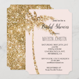 Invitación Purpurina Rubor Gold Palm Tree Bridal Shower