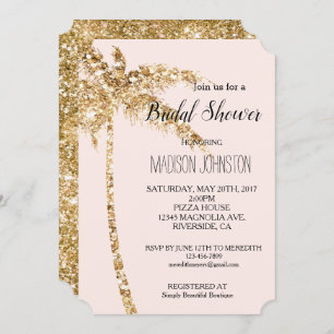 Invitación Purpurina Rubor Gold Palm Tree Bridal Shower