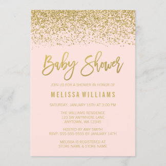 Invitación Purpurina Rubor Pink Gold Faux Baby Shower