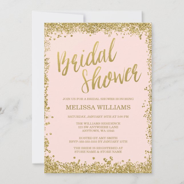 Invitación Purpurina Rubor Pink Gold Faux Shower (Anverso)