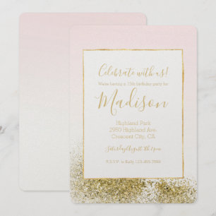 Invitación Purpurina Rubor Pink Gold Faux Sparkle Ombre