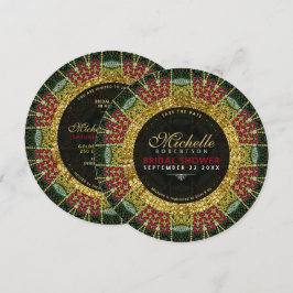 Invitación Purpurina Ruby Red Green Gold