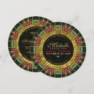 Invitación Purpurina Ruby Red Green Gold