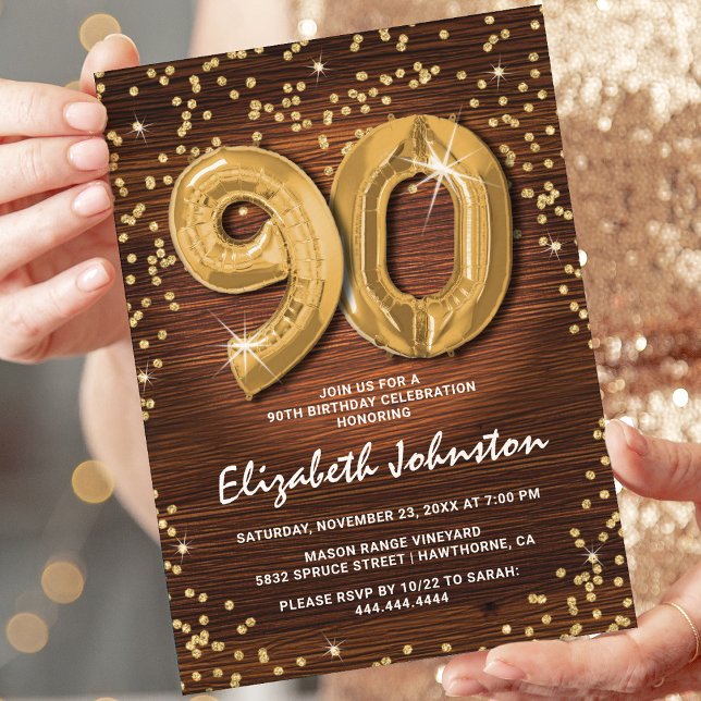 Invitación Purpurina Rustic Gold 90 cumpleaños (Subido por el creador)