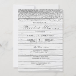 Invitación Purpurina Rústico de Plata de Madera Blanca Ducha 