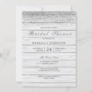 Invitación Purpurina Rústico de Plata de Madera Blanca Ducha 