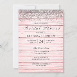 Invitación Purpurina Rústico De Plata De Madera Rosa
