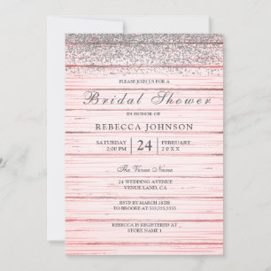 Invitación Purpurina Rústico De Plata De Madera Rosa