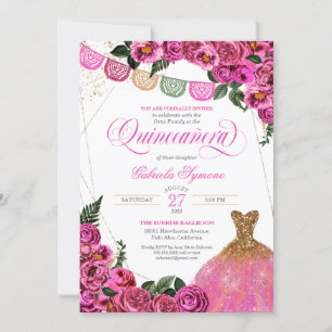 Invitación Purpurina Rústico Rosa Destituyó Fiesta Quinceañer