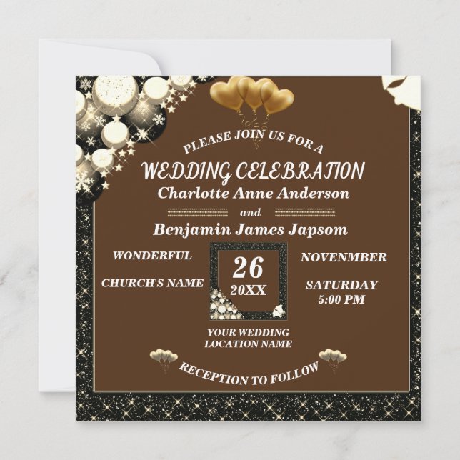 Invitación Purpurina Rústico Simple Boda de madera (Anverso)