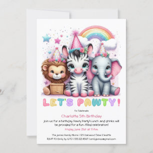 Invitación Purpurina Safari fiesta de cumpleaños Cute Elephan