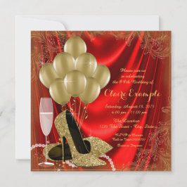 Invitación Purpurina satinado de la fiesta de cumpleaños Red