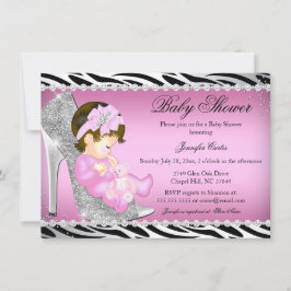 Invitación Purpurina Shoe Baby Girl Baby Shower B