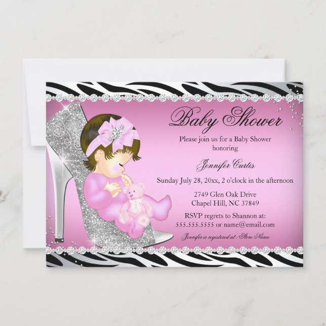 Invitación Purpurina Shoe Baby Girl Baby Shower B (Anverso)