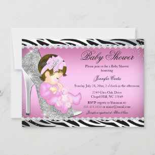 Invitación Purpurina Shoe Baby Girl Baby Shower B