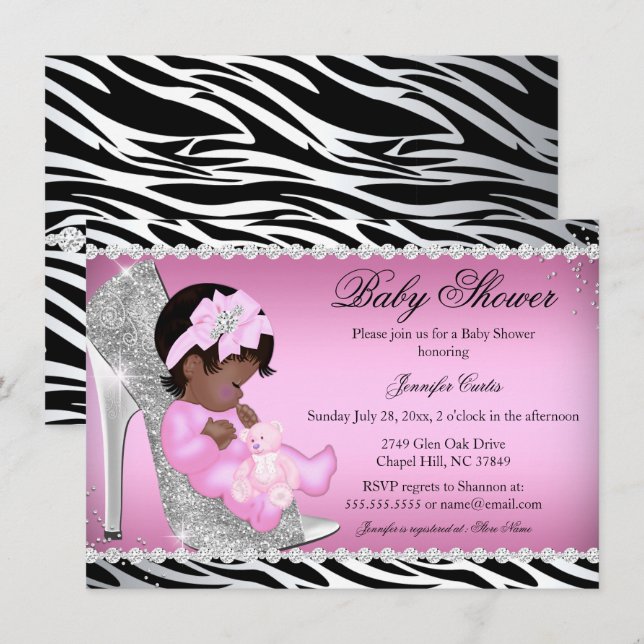 Invitación Purpurina Shoe Baby Girl Baby Shower Étnica (Anverso / Reverso)