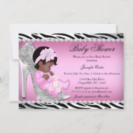 Invitación Purpurina Shoe Baby Girl Baby Shower Étnica