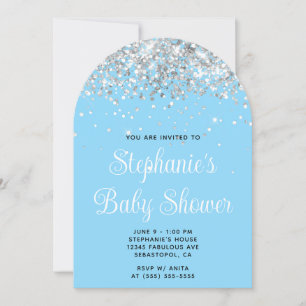 Invitación Purpurina Silver Baby Blue Baby Shower
