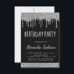 Invitación Purpurina Silver Black Sparkle Cualquier Cumpleaño<br><div class="desc">Personalizado de Purpurina de perforación de espárragos plateado y negro Cualquier edad (13, 16, 18, 21, 30, 40, 50, 60) Invitación de fiesta de cumpleaños . Es la invitación perfecta (trece, dieciséis, dieciocho, veintiuno, treinta, cuarenta, cincuenta o sesenta) a divertirse y a la moda para el cumpleaños de una elegante...</div>