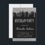 Invitación Purpurina Silver Black Sparkle Cualquier Cumpleaño<br><div class="desc">Personalizado de Purpurina de perforación de espárragos plateado y negro Cualquier edad (13, 16, 18, 21, 30, 40, 50, 60) Invitación de fiesta de cumpleaños . Es la invitación perfecta (trece, dieciséis, dieciocho, veintiuno, treinta, cuarenta, cincuenta o sesenta) a divertirse y a la moda para el cumpleaños de una elegante...</div>