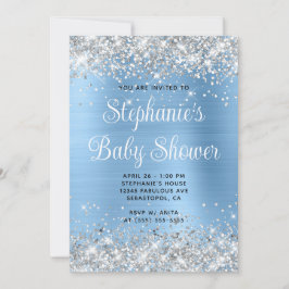 Invitación Purpurina Silver Blue Online Registry Baby Shower