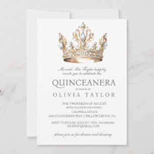 Invitación Purpurina Silver Crown Quinceanera Cumpleaños