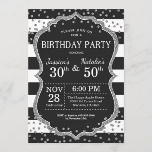 Invitación Purpurina Silver de la fiesta de cumpleaños conjun