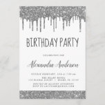 Invitación Purpurina Silver de lujo cualquier cumpleaños de e<br><div class="desc">Personalizado de Purpurina con gota blanca y plateada Cualquier edad (13, 16, 18, 21, 30, 40, 50, 60) Invitación a la fiesta de cumpleaños . Es la invitación perfecta (13, 16, 18, 21, 30, 45 o 60) a la diversión y a la moda para el cumpleaños de una elegante y...</div>