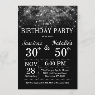 Invitación Purpurina Silver del partido de cumpleaños conjunt