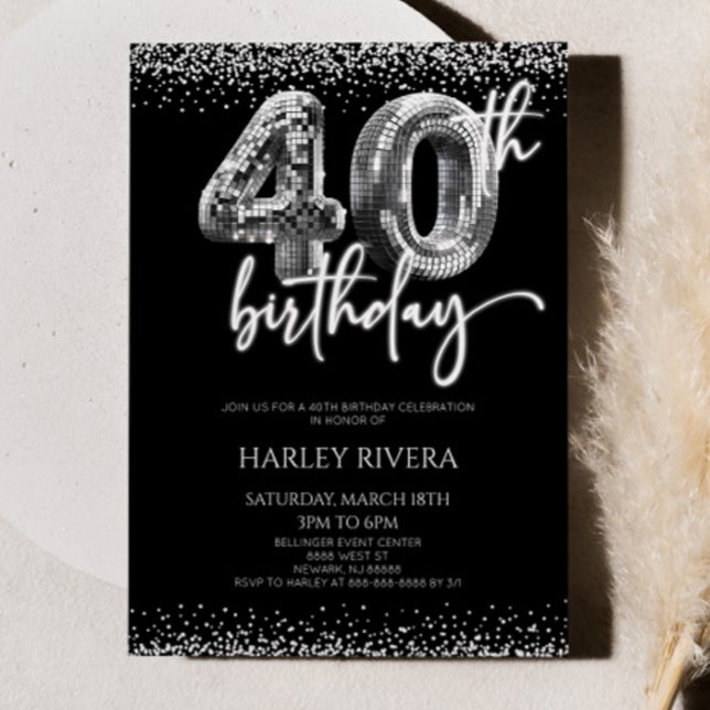 Invitación Purpurina Silver Disco Ball 40 Fiesta de cumpleaño (Subido por el creador)
